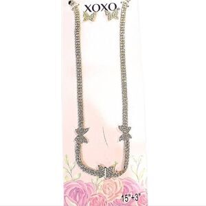 XOXO Silver Butterfly Necklace & Earring Set
